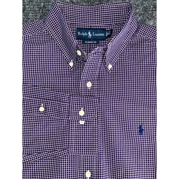Ralph Lauren Classic Fit Vintage Y2K Purple Grid Plaid Shirt Men's 16 34/35 - Picture 1 of 8